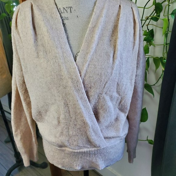 ASTR the Label | Beige Wool Blend Pleated Wrap Front Sweater (Size M) - Picture 4 of 12